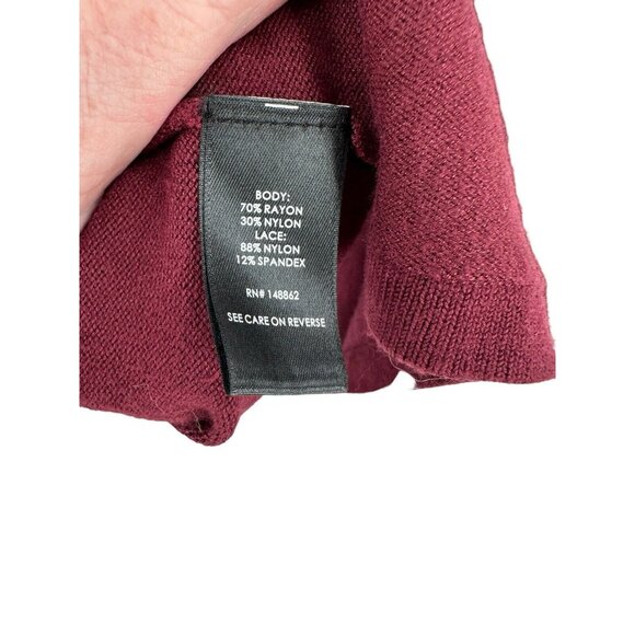 Torrid Top Size 5 Maroon Long Sleeve Lace Keyhole Pullover Mock‎ Neck Sweater - Picture 8 of 10
